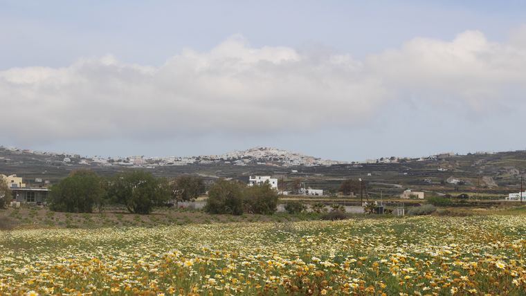 The medieval fortified village of Pyrgos on Santorini, with lanes too narrow for a barrow in places